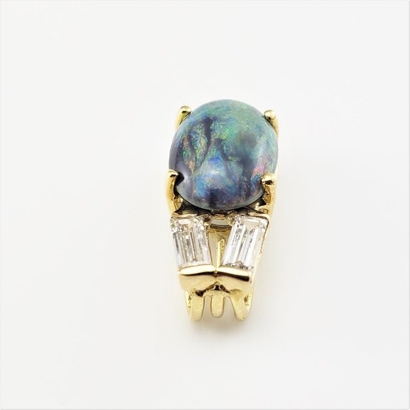 Vintage 14 Karat Black Opal and Diamond Pendant #8455 - Picture 4 of 8